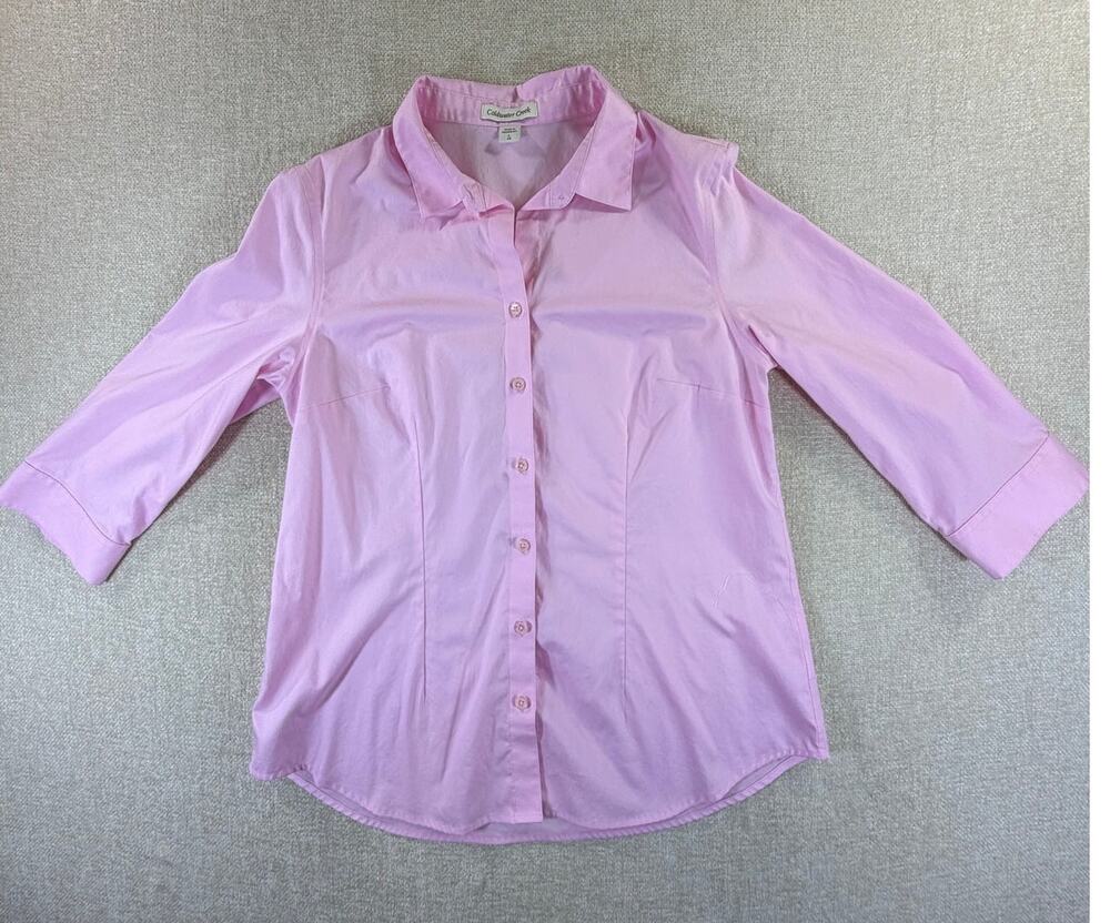 Coldwater Creek Women L 14 Pink 3/4 Sleeve Button Front Shirt Casual Top Travel